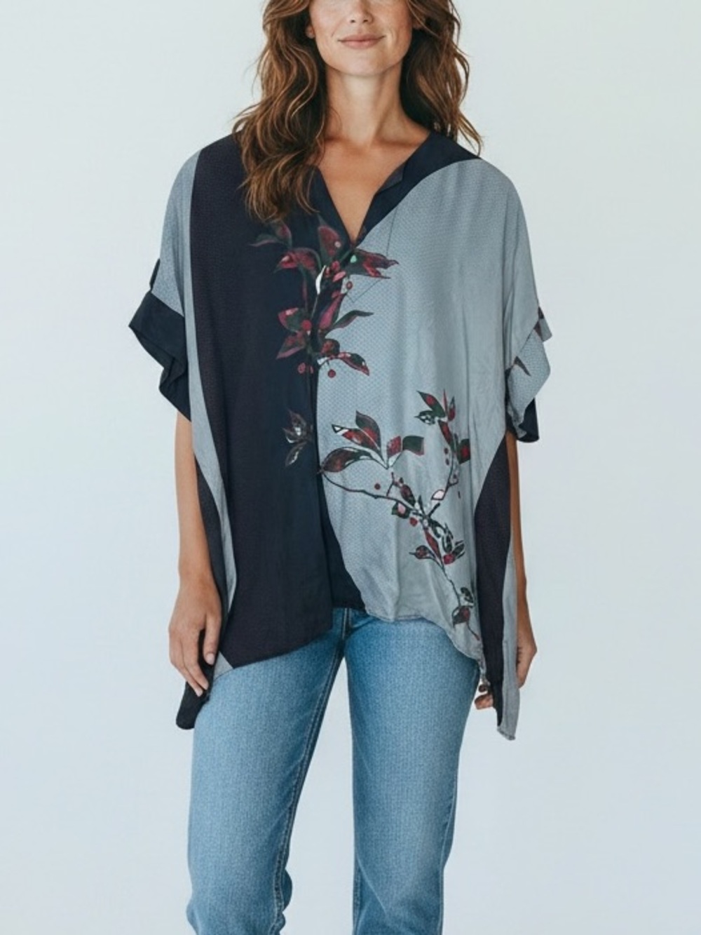 Citron Santa Monica Aqua Floral Kimono Tunic Top